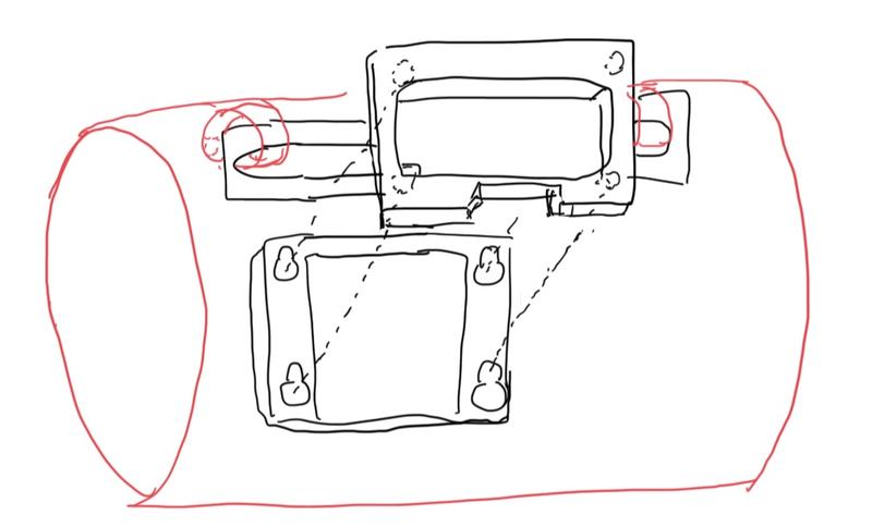 Basil Klickfix Adapter Plateにストレート形状のフリーポイント金具を組み合わせてバッグを固定する図